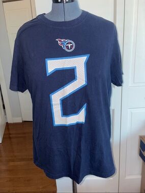 Nike Tennessee Titans Navy Blue Short Sleeve Tee with White/Light Blue Number 2
